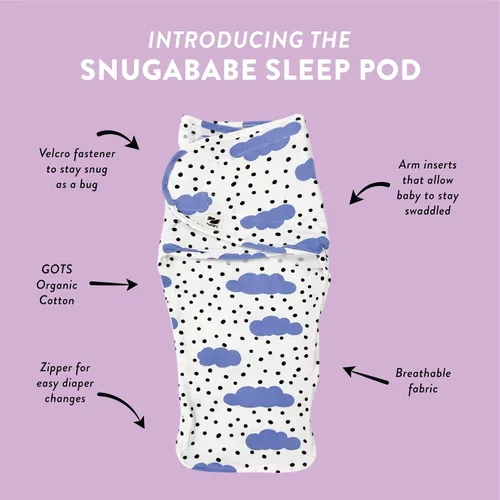Miniatura 9 de Norani Baby Snugababe Swaddle Pod para recién nacidos – Inserciones seguras de brazo que evitan escape, cierre fácil para cambios de pañales