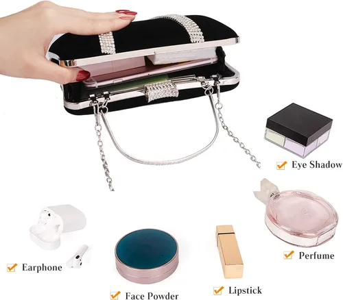 Miniatura 4 de Bolso de noche de terciopelo para mujer, bolso de mano brillante con diamantes de imitación