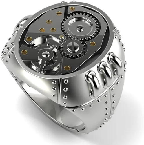 Miniatura 3 de LRGKMCWTOB Anillo universal de plata de ley 925 con personalidad mecánica Steampunk para hombres y mujeres, anillo universal de compromiso retro