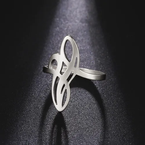 Miniatura 3 de Anillo de nudo de bruja, anillo de nudo celta de acero inoxidable con diseño geométrico de bruja, anillo de dedo Wiccano, anillo de boda, anillo