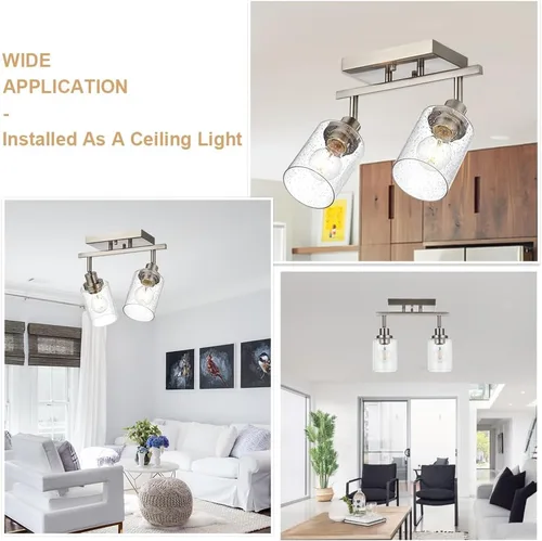 Miniatura 3 de 2-Luz de Pared con Foco y Sombra de Vidrio Sembrado, Iluminación Moderna de Techo en Níquel Cepillado para Pasillo y Baño