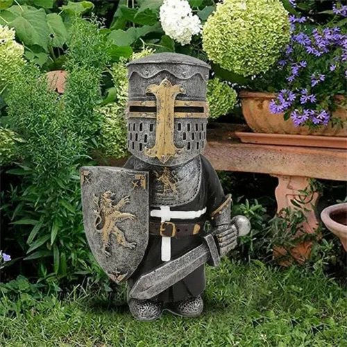 Miniatura 2 de Estatua de caballero de jardín, figuras de caballero de jardín, gnomos, decoraciones medievales, templarios, cruzados, guardia, armadura