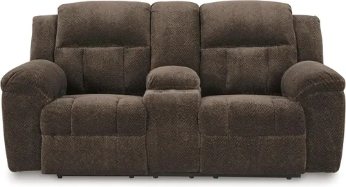 Miniatura 9 de Signature Design by Ashley Frohn - Sofá biplaza reclinable doble manual moderno con consola, almacenamiento y portavasos, color marrón oscuro Gris