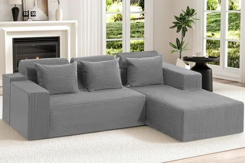 Miniatura 28 de Homguava Sofás modulares seccionales para sala de estar, sofá nube de 101 pulgadas con diván en forma de L, cómodo sofá de sala de estar con asiento