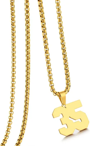 Miniatura 53 de Collar de Número Dorado para Hombre, Cadena de Acero Inoxidable con Colgante de Número para Atletas, Joyería Deportiva Personalizada para Niños