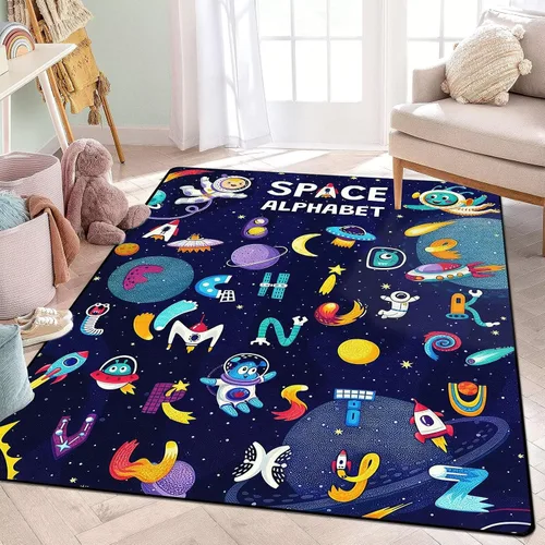 Miniatura 12 de Alfombra de galaxia de 2 x 3 pies, alfombra espacial para niños y niñas, dormitorio, sala de estar, océano, transbordador, barco, alfombra de noche