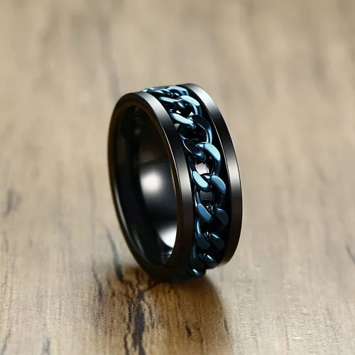 Miniatura 5 de MMTTAO Anillos giratorios para hombre y mujer, anillo de rotación de cadena para hombres y mujeres, 0.315 in de acero inoxidable, anillo entrelazado