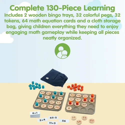 Miniatura 2 de PlanToys Juego de bingo de matemáticas de madera para juego de números inspirado en Montessori Matemáticas tempranas, conteo y actividad