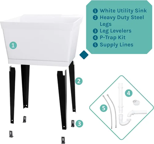 Miniatura 9 de Tina de lavandería fregadero utilitario de 19 galones de JS Jackson Supplies con patas de metal ajustables, ideal para cuarto de lavandería, sótano