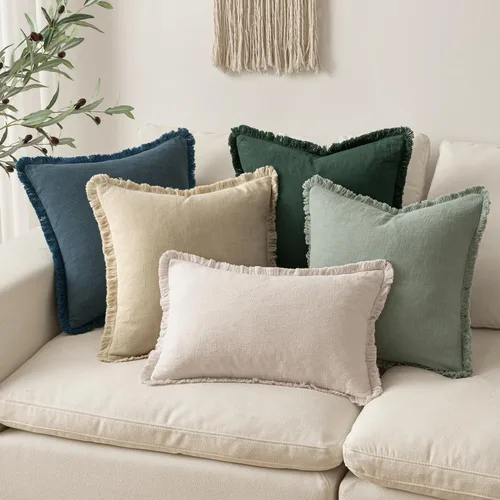 Miniatura 5 de MIULEE Juego de 2 fundas de almohada decorativas de lino neutro con flecos, fundas de cojín de estilo bohemio con borlas para sofá, cama, sala