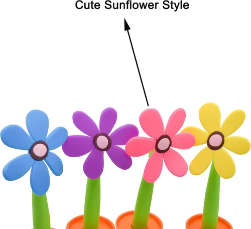 Miniatura 3 de Maydahui Juego de 4 bolígrafos de flores con soporte para macetas en el escritorio, bonito diseño creativo colorido para fiesta de estudiantes, día