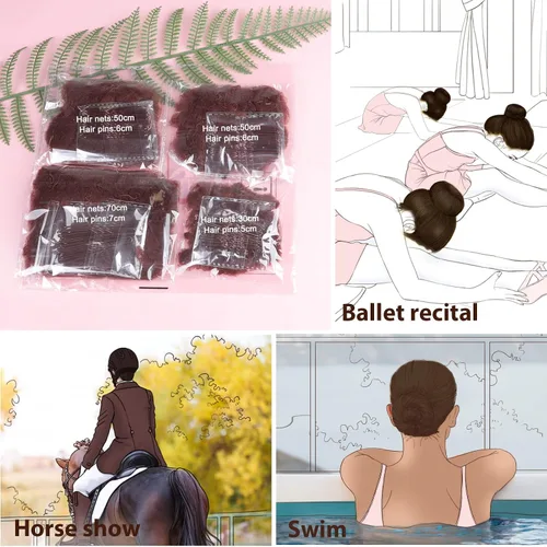 Miniatura 8 de Teenitor Juego de accesorios para el cabello, incluye 40 redes invisibles para recital de ballet y 80 pines para hacer moños, marrón, 3 tamaños