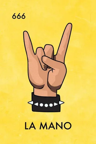 Póster laminado de La Mano de la lotería mexicana parodia cuernos de diablo música de metal pesado divertido póster de borrado en seco arte de pared