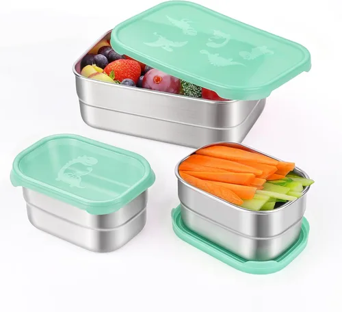 Miniatura 18 de Tanjiae Recipientes Pequeños de Acero Inoxidable para Almuerzo para Niños A Prueba de Fugas Sin BPA Recipientes para Aperitivos con Tapas
