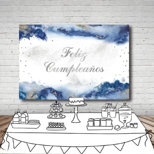 Miniatura 4 de MEHOFOND Telón de fondo de feliz cumpleaños de 7 x 5 pies para niño, fiesta mexicana, suministros de decoración de fiesta de feliz cumpleaños, Azul