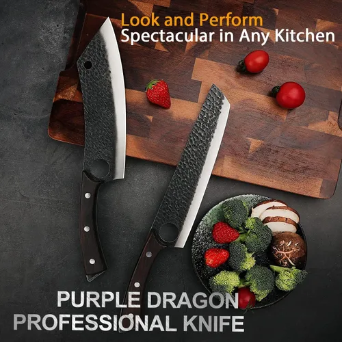 Miniatura 8 de Cuchillo de cocina Purple Dragon de 8 pulgadas, cuchillo de carnicero japonés ultra afilado para cortar carne y vegetales con orificio para el dedo