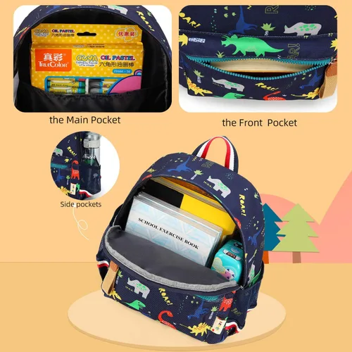 Miniatura 4 de willikiva Cartoon Bus 12 - Mochila de jardín de infantes para niños y niñas, mochila impermeable para niños preescolares con correa y arnés de Azul