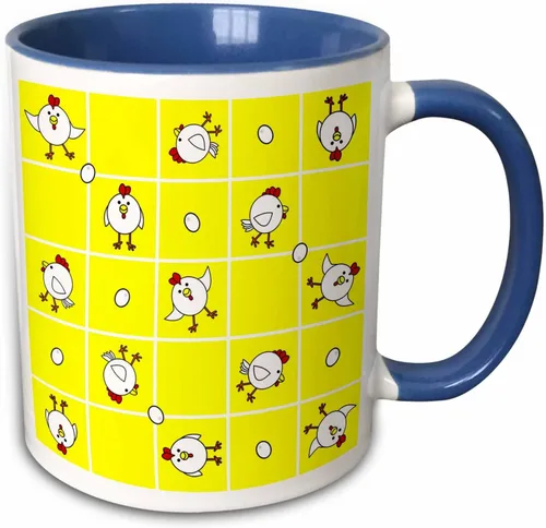 Miniatura 10 de 3dRose mug_10777_4 Chicken Dance Print White and Yellow - Taza negra de dos tonos, multicolor, 11 onzas Blanco