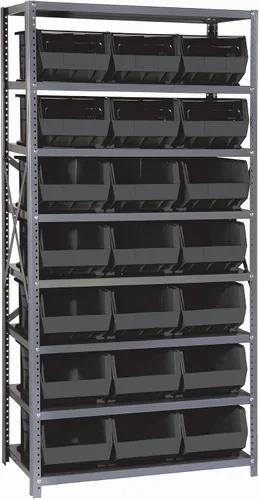 Miniatura 125 de Quantum QSBU-245BK Heavy Duty Shelving Unit with (7) Shelves and (24) QUS245 Black Bins for Garage Warehouse Storage Distribution 400 lb Load
