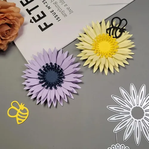 Miniatura 3 de Troqueles de metal de flores en capas 3D, equinácea para plantas, hojas de flores de margarita, marco de abeja, plantillas de corte de boda