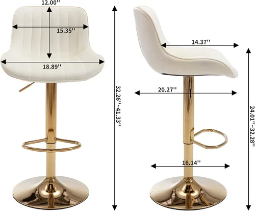 Miniatura 3 de Gold - Juego de 2 taburetes de bar giratorios ajustables en altura de mostrador, moderno taburete de bar de terciopelo con respaldo bajo y Beige