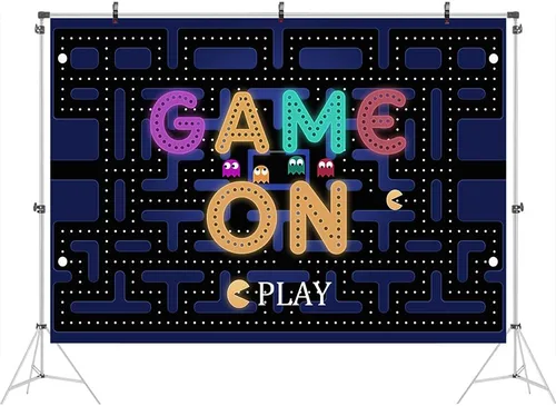 Miniatura 2 de Ticuenicoa Fondo de juego en laberinto de 5 x 3 pies, decoraciones de fiesta de videojuegos y suministros de fiesta de juegos, luces coloridas