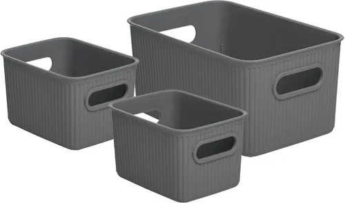 Miniatura 10 de Superio Ribbed Collection – Cesta decorativa de plástico abierta para el hogar, color azul (juego de 4) 1 grande, 1 mediano, 2 pequeñas – cajas