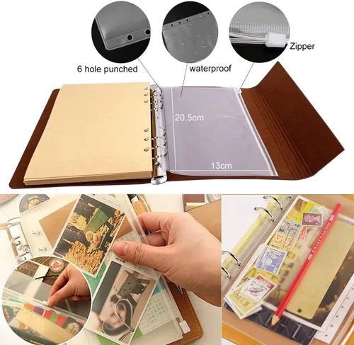 Miniatura 3 de ThxMadam Cuaderno vintage A5 con cubierta de cuero, cuaderno de escritura de hojas sueltas, diario de viaje, cuaderno de bocetos recargable con 200