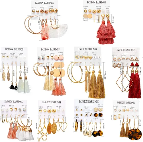 Miniatura 6 de 637593 Pairs Fashion Earrings with Tassel Earrings Layered Ball Dangle Hoop Stud Jacket Earrings for Women Girls Jewelry Fashion and Valentine