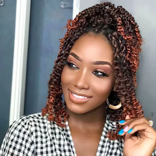 Miniatura 105 de BOHOBABE Cabello de Ganchillo Pre-retorcido Passion Twist de 14 Pulgadas Cabello Corto Ombré Gris Pre-enrollado de Ganchillo Passion Twist para Gris