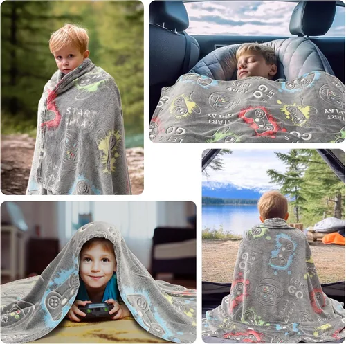 Miniatura 8 de LIFEYJ Manta con Control de Juego que Brilla en la Oscuridad para Niños, Manta Suave para Niños de 3, 4, 5, 6, 7, 8, 9, 10 Años, Regalos para Niños