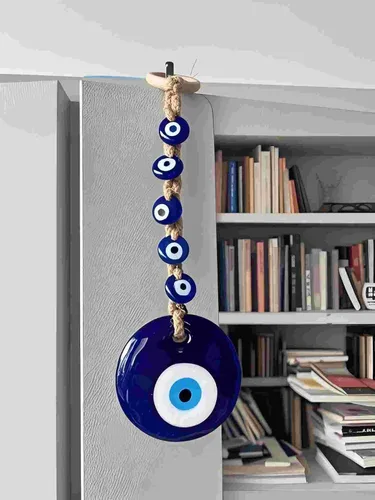 Miniatura 3 de Amuleto de cristal azul de 7.9 pulgadas con amuleto turco griego de nazar de buena suerte, adorno colgante hecho a mano para el hogar, oficina