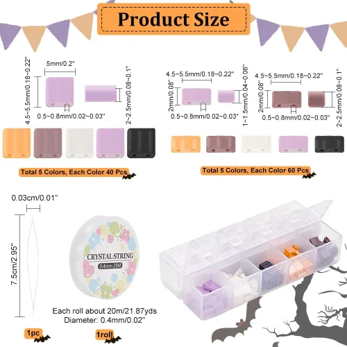 Miniatura 2 de NBEADS Kit de 500 piezas de cuentas para hacer pulseras de Halloween, incluye cuentas rectangulares de vidrio con dos agujeros, agujas grandes