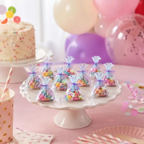 Miniatura 4 de Shappy 120 bolsas de celofán iridiscentes, pequeñas bolsas holográficas con lazos giratorios, envoltura de regalo iridiscente para boda, cumpleaños