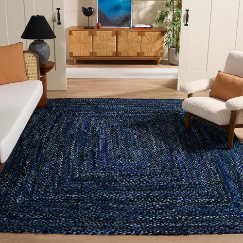 Miniatura 7 de SAFAVIEH Braided Collection - Alfombra de pasillo, 2 pies 3 pulgadas x 8 pies, color negro y azul, hecho a mano, reversible, ideal para dormitorio