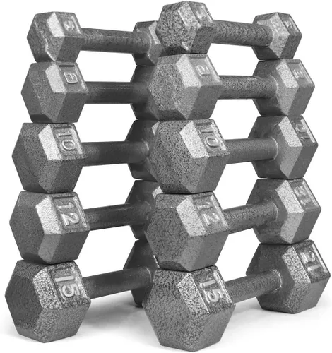 Miniatura 11 de WF Athletic Supply Juego de mancuernas de hierro fundido, juego de mancuernas hexagonales sólidas, color gris, entrenamiento de fuerza, pesas libres