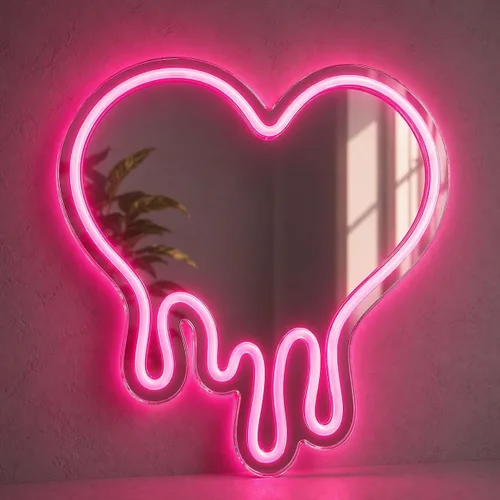 Miniatura 2 de DECANIT Letrero de Neón de Corazón - Decoración de Pared que Derrite el Corazón, Luz LED Alimentada por USB en Rosa, Espejo Decorativo de Pared