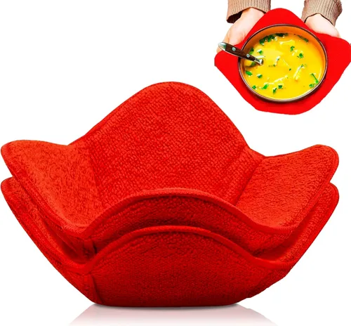 Juego de 2 almohadillas calientes rojas para microondas, soportes para ollas, acogedores para alimentos, Ooma, ramen o tazón de sopa acogedor,