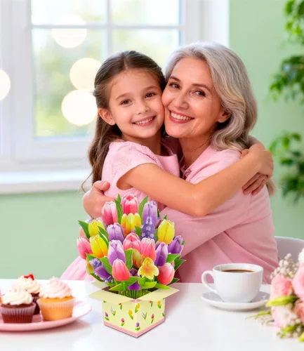 Miniatura 2 de Tarjeta de felicitación de primavera 3D con diseño de tulipanes coloridos para el día de la madre, cumpleaños, Pascua, aniversario, agradecimiento