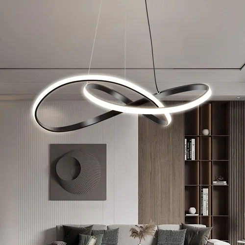 Miniatura 8 de Lámpara colgante LED moderna, lámpara de techo negra contemporánea con luces de anillo irregular para comedor, sala de estar, recámara, isla
