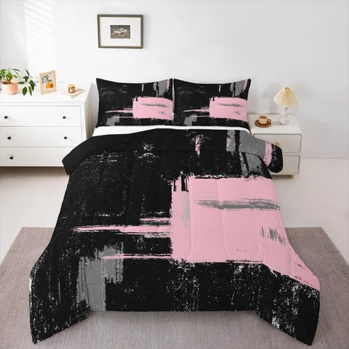 Miniatura 22 de Feelyou Edredón Abstracto Juego de edredón de arte abstracto moderno para niños y niñas, color morado, azul, negro, juego de ropa de cama para Multi