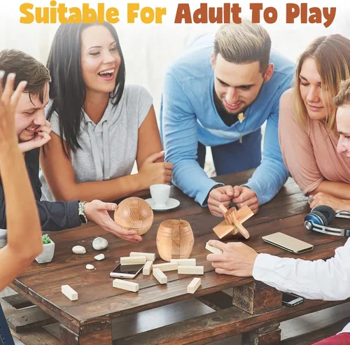 Miniatura 6 de 34 piezas de rompecabezas de metal para niños y adultos, juegos mentales de madera 3D, cubo de madera, juegos de cerebro, bloque de alambre