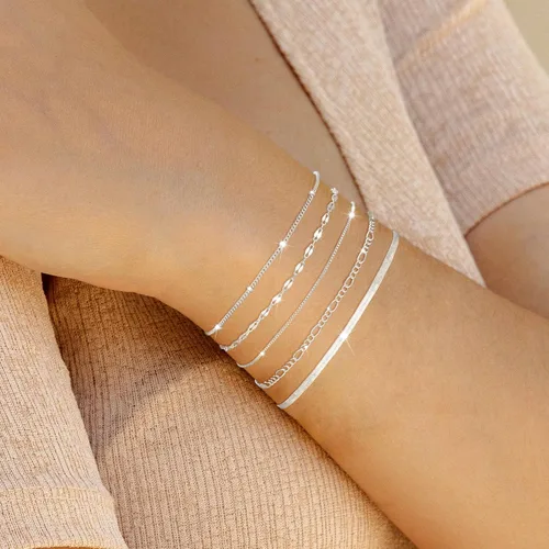 Miniatura 2 de MBW Pulseras de plata para mujer, delicadas pulseras de plata para mujer, juego de pulseras de plata de 14 quilates, impermeables, joyería