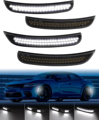 Miniatura 12 de Luces LED azules de marcador lateral para Dodge Charger 2015 2016 2017 2018 2019 2020 2021 2022 2023 2024, lámparas de parachoques delantero