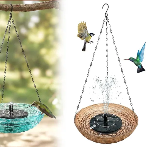 Miniatura 8 de Fuente de baño colgante para pájaros en cascada solar, fuente de agua al aire libre en cascada con agua que fluye, bañera colgante para pájaros