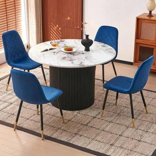 Miniatura 22 de Juego de 2 sillas de comedor de terciopelo azul marino, sillas tapizadas de cocina y comedor con patas de metal, sillas decorativas modernas