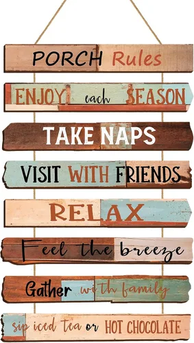 Letrero de reglas de porche para exteriores, placa de madera para porche, arte de pared, regla de porche, decoración de pared, relajarse y tomar