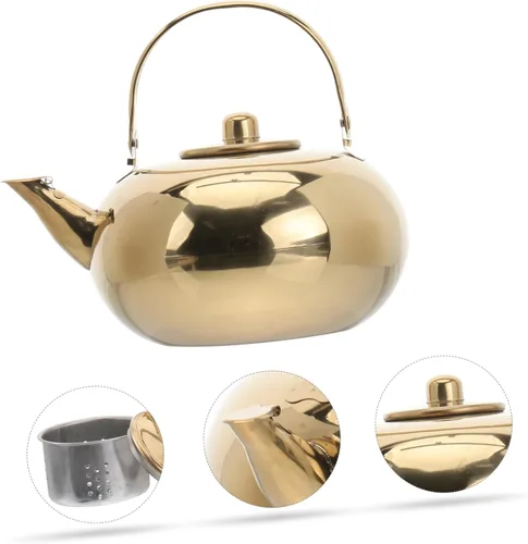 Miniatura 6 de KALLORY Tetera de acero inoxidable con colador, tetera pequeña y pequeña de metal para acampar, hervidor de agua hirviendo, tetera superior