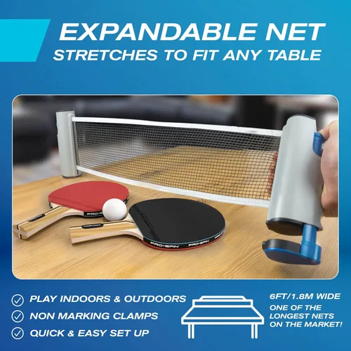 Miniatura 3 de PRO-SPIN Juego de ping pong portátil con red retráctil para cualquier mesa, juego de tenis de mesa todo en uno con paletas de ping pong, pelotas