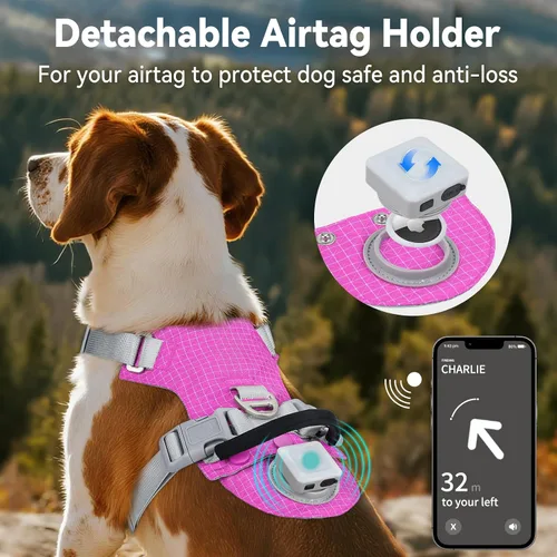 Miniatura 3 de Joytale Arnés para perro sin tirones con soporte para AirTag, arnés suave de seguridad nocturna para perro con asa de control y 2 clips, chaleco